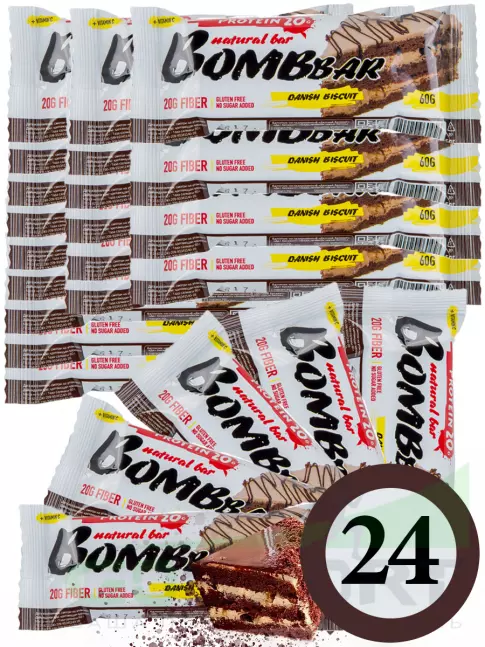 Протеиновый батончик BombBar Protein Bar 24 x 60 г, Датский бисквит