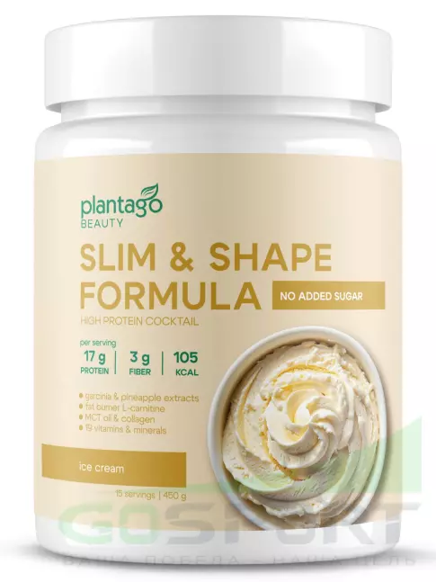 Комплексный протеин PlantaGo Slim & shape formula (протеиновый коктейль для похудения) 450 г, Сливочное мороженое Комплексный протеин PlantaGo Slim & shape formula (протеиновый коктейль для похудения) 450 г, Сливочное мороженое
