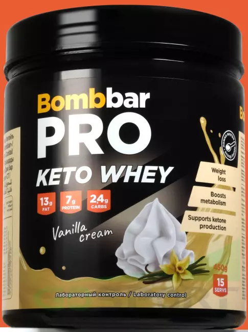 Сывороточный протеин BombBar Кето-протеин 450 г, Сливки-ваниль Сывороточный протеин BombBar Кето-протеин 450 г, Сливки-ваниль