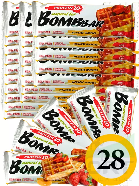 Протеиновый батончик BombBar Protein Bar 28 x 60 г, Венские вафли
