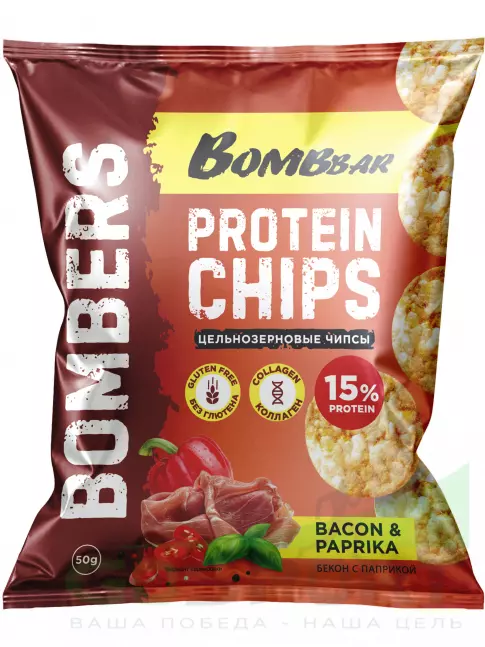 Чипсы BombBar Protein Chips 4 x 50 г, Бекон с паприкой