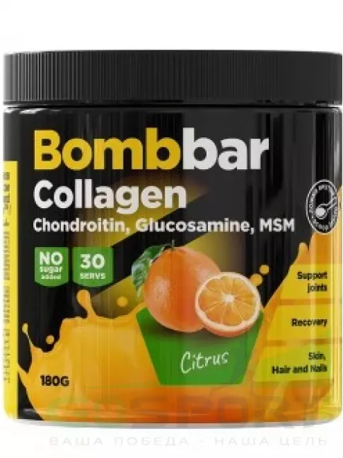 Коллаген гидролизованный BombBar Коллаген в порошке Pro - С гиалуроновой кислотой и витаминами 180 г, Цитрус Коллаген гидролизованный BombBar Коллаген в порошке Pro - С гиалуроновой кислотой и витаминами 180 г, Цитрус