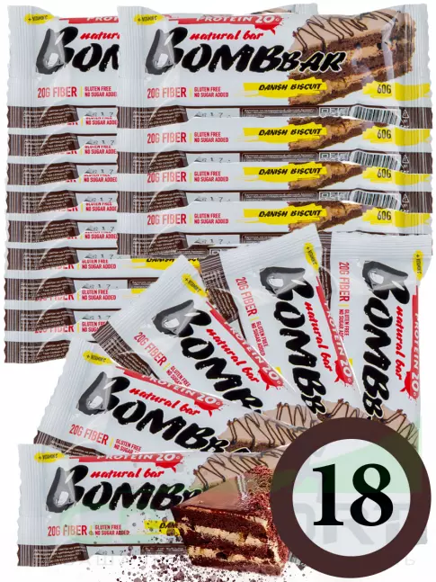 Протеиновый батончик BombBar Protein Bar 18 x 60 г, Датский бисквит