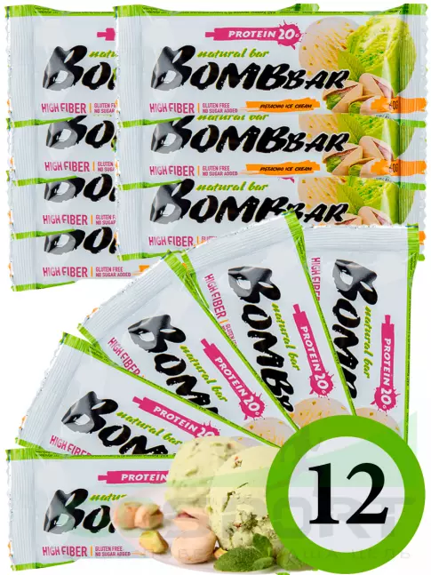 Протеиновый батончик BombBar Protein Bar 12 x 60 г, Фисташковый-Пломбир