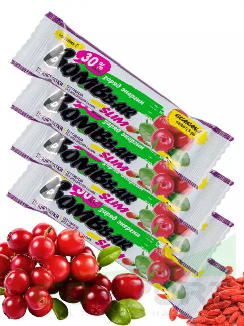 Протеиновый батончик BombBar Protein Bar Slim + гуарана 4 х 35 г, Клюква-годжи