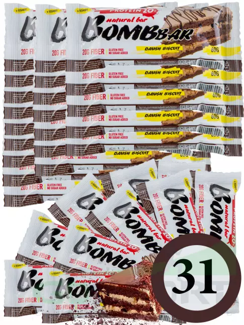 Протеиновый батончик BombBar Protein Bar 31 x 60 г, Датский бисквит