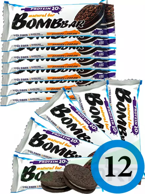 Протеиновый батончик BombBar Protein Bar 12 x 60 г, Печенье с кремом