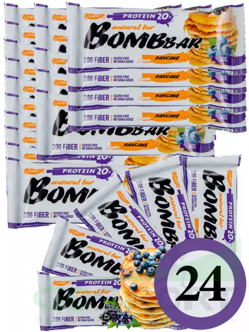 Протеиновый батончик BombBar Protein Bar 24 x 60 г, Смородиново-черничный панкейк