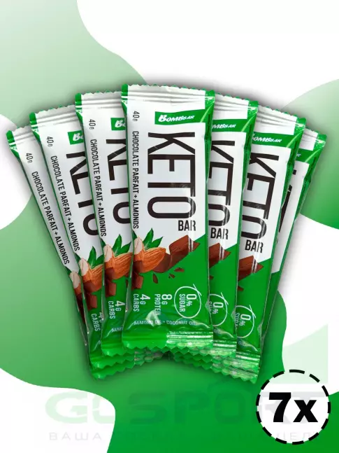 Протеиновый батончик BombBar Батончики Bombbar KETO 7 x 40 г, Шоколадное парфе - Миндаль