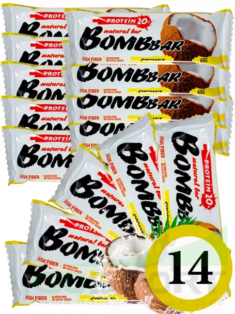 Протеиновый батончик BombBar Protein Bar 14 x 60 г, Кокос Протеиновый батончик BombBar Protein Bar 14 x 60 г, Кокос
