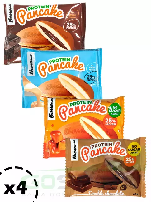 Протеиновый батончик BombBar Панкейк протеиновый 4 х 40 г, Ассорти