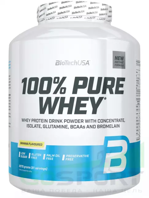 Сывороточный протеин BioTechUSA 100% Pure Whey 2270 г, Банан Сывороточный протеин BioTechUSA 100% Pure Whey 2270 г, Банан