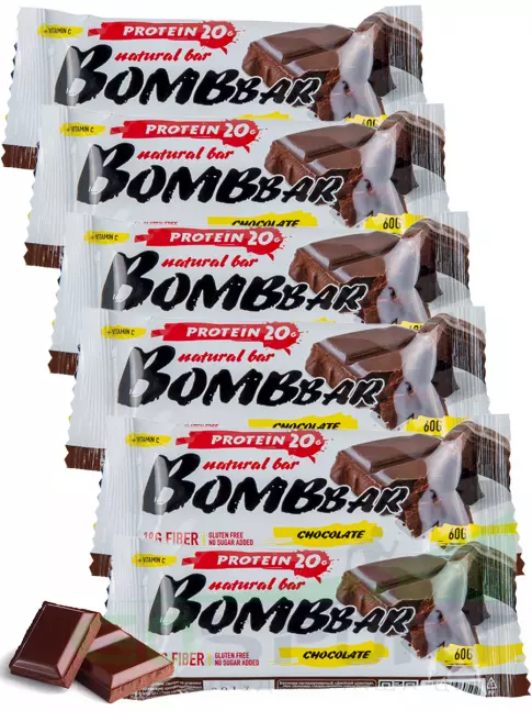 Протеиновый батончик BombBar Protein Bar 6 x 60 г, Двойной шоколад