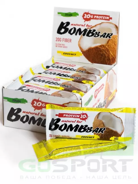 Протеиновый батончик BombBar Protein Bar 20 x 60 г, Кокос
