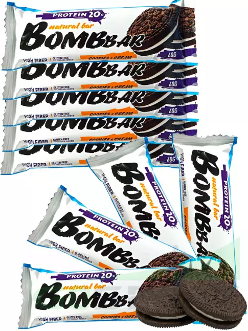 Протеиновый батончик BombBar Protein Bar 9 x 60 г, Печенье с кремом Протеиновый батончик BombBar Protein Bar 9 x 60 г, Печенье с кремом