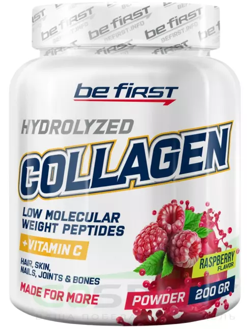Коллаген 1,2,3 тип Be First Collagen 5000 mg + vitamin C powder (коллаген с витамином С) 200 г, Малина Коллаген 1,2,3 тип Be First Collagen 5000 mg + vitamin C powder (коллаген с витамином С) 200 г, Малина