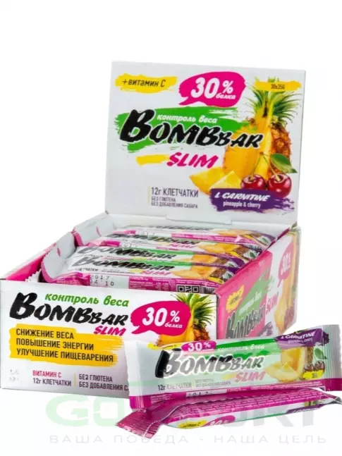 Протеиновый батончик BombBar Protein Bar Slim 30x35 г, Ананас - вишня