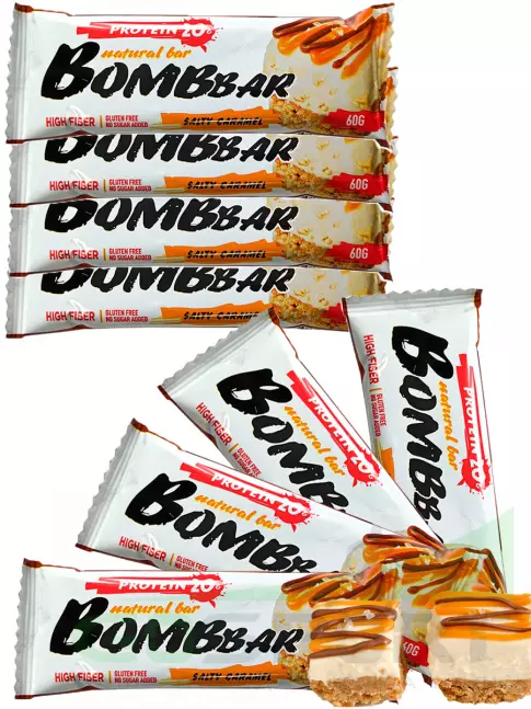 Протеиновый батончик BombBar Protein Bar 8 x 60 г, Соленая карамель Протеиновый батончик BombBar Protein Bar 8 x 60 г, Соленая карамель