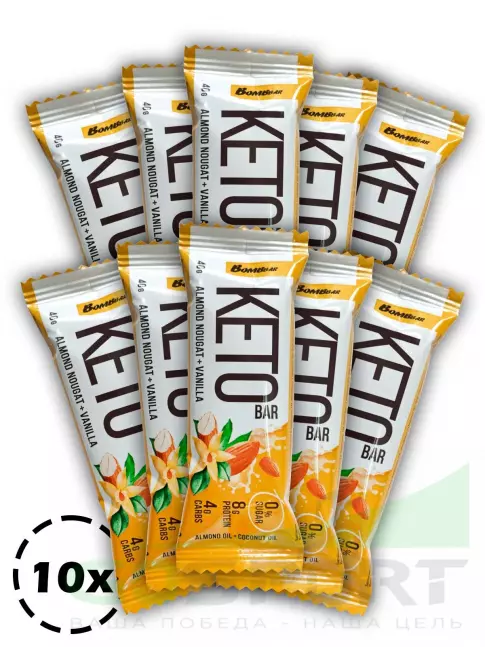 Протеиновый батончик BombBar Батончики Bombbar KETO 10 x 40 г, Миндальная нуга - Ваниль Протеиновый батончик BombBar Батончики Bombbar KETO 10 x 40 г, Миндальная нуга - Ваниль