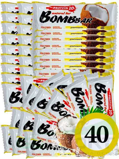 Протеиновый батончик BombBar Protein Bar 40 x 60 г, Кокос