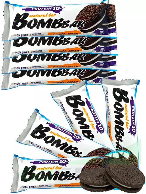Протеиновый батончик BombBar Protein Bar 8 x 60 г, Печенье с кремом