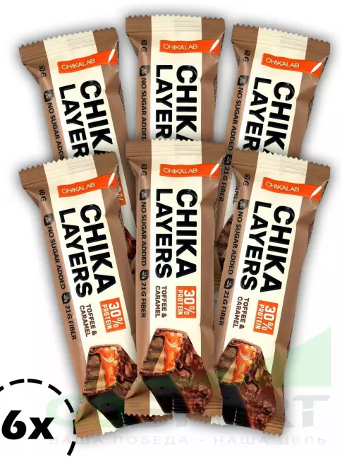 Протеиновый батончик Chikalab Chika Layers 6 х 60 г, Карамель и арахис