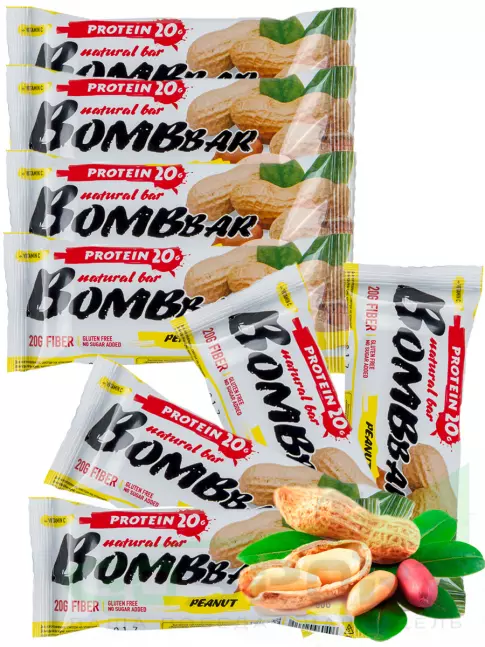 Протеиновый батончик BombBar Protein Bar 8 x 60 г, Арахис