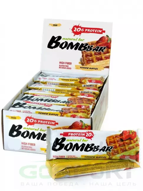 Протеиновый батончик BombBar Protein Bar 20 x 60 г, Венские вафли