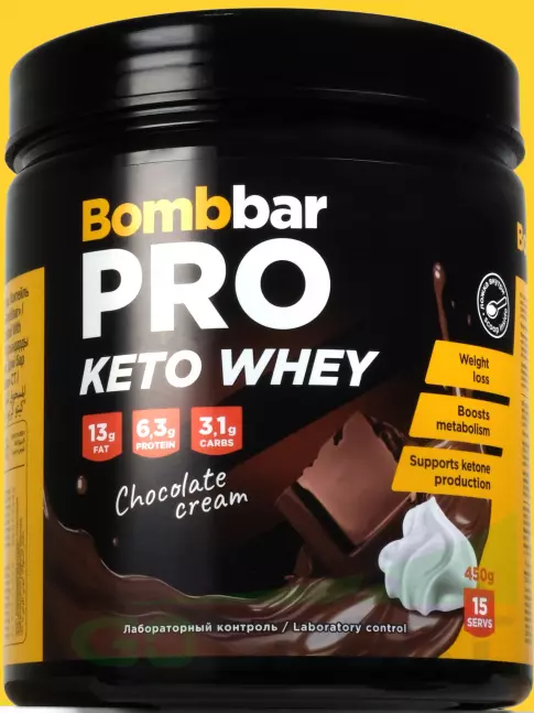 Сывороточный протеин BombBar Кето-протеин 450 г, Сливки-шоколад Сывороточный протеин BombBar Кето-протеин 450 г, Сливки-шоколад