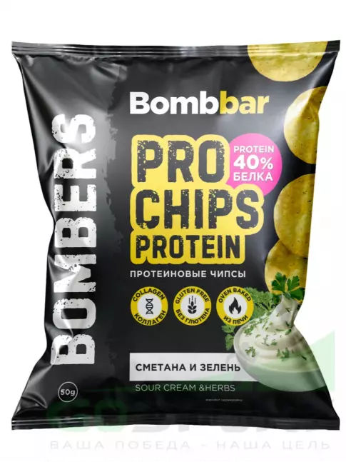 Чипсы BombBar Protein Chips 50 г, Сметана-зелень