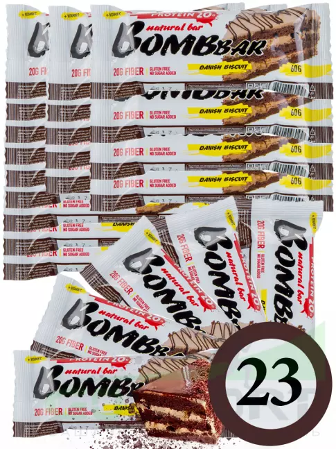 Протеиновый батончик BombBar Protein Bar 23 x 60 г, Датский бисквит