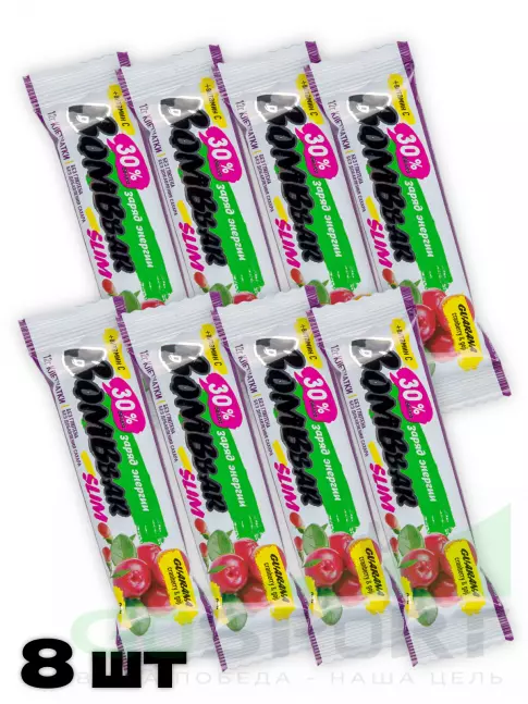 Протеиновый батончик BombBar Protein Bar Slim + гуарана 8 х 35 г, Клюква-годжи