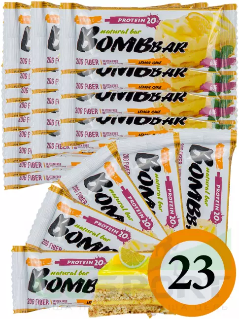 Протеиновый батончик BombBar Protein Bar 23 x 60 г, Лимонный торт