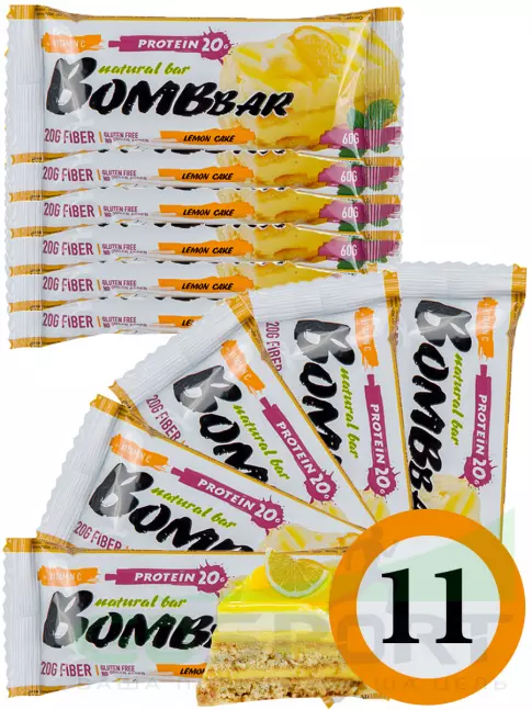 Протеиновый батончик BombBar Protein Bar 11 x 60 г, Лимонный торт