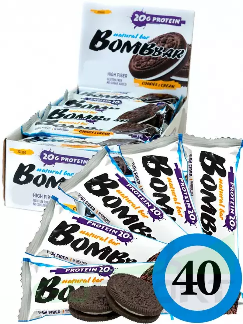 Протеиновый батончик BombBar Protein Bar 40 x 60 г, Печенье с кремом Протеиновый батончик BombBar Protein Bar 40 x 60 г, Печенье с кремом