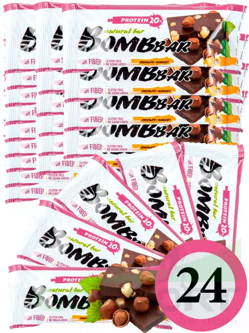 Протеиновый батончик BombBar Protein Bar 24 x 60 г, Шоколад - Фундук