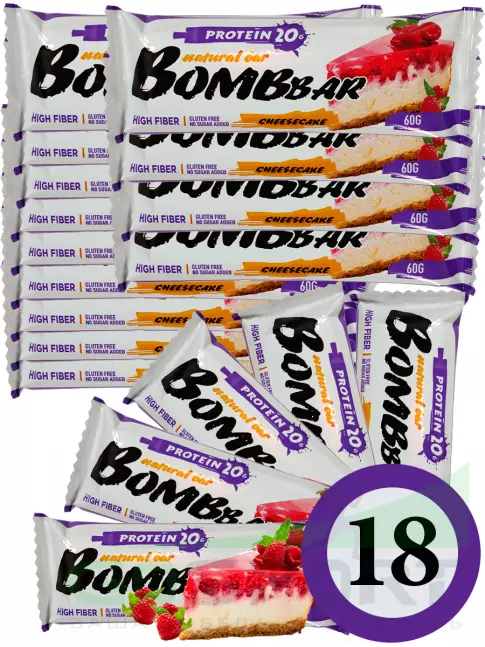 Протеиновый батончик BombBar Protein Bar 18 x 60 г, Малиновый чизкейк Протеиновый батончик BombBar Protein Bar 18 x 60 г, Малиновый чизкейк