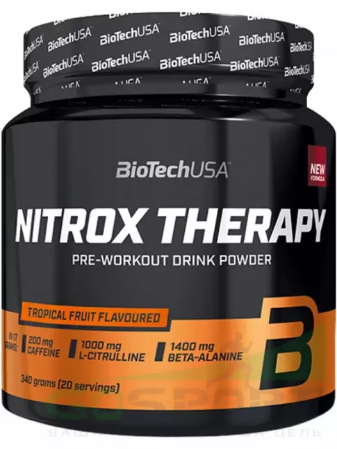Предтреник в порошке BioTechUSA Nitrox Therapy 340 г, Тропические фрукты Предтреник в порошке BioTechUSA Nitrox Therapy 340 г, Тропические фрукты