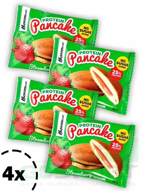 Протеиновый батончик BombBar Панкейк протеиновый 4 х 40 г, Клубничный крем