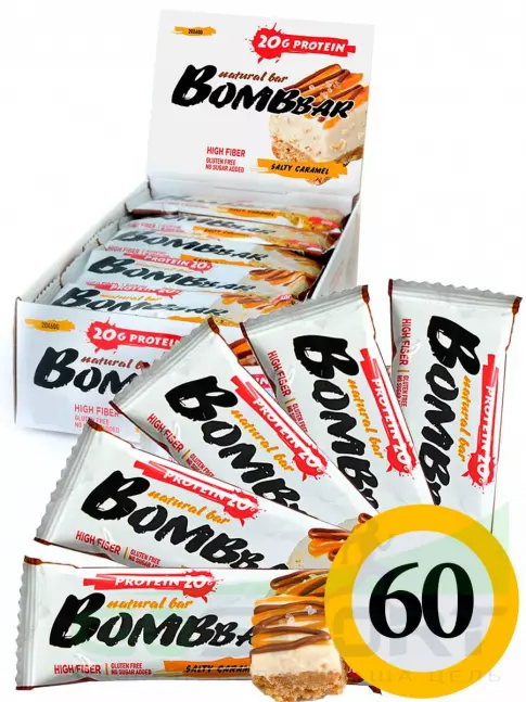 Протеиновый батончик BombBar Protein Bar 60 x 60 г, Соленая карамель