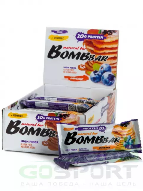 Протеиновый батончик BombBar Protein Bar 20 x 60 г, Смородиново-черничный панкейк