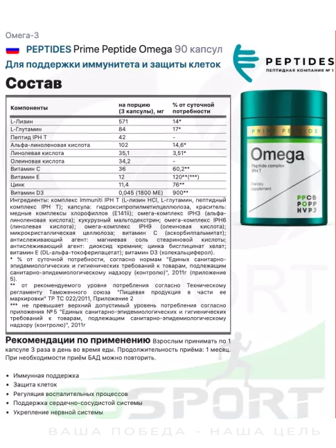 Омега-3 PEPTIDES Prime Peptide Omega 90 капсул