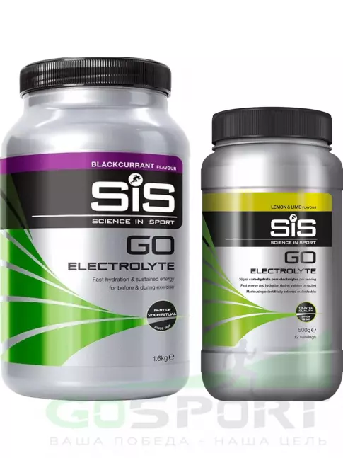 Изотоник SCIENCE IN SPORT (SiS) GO Electrolyte Powder 1x500 г, 1x1600 г, Черная смородина, Лимон-лайм