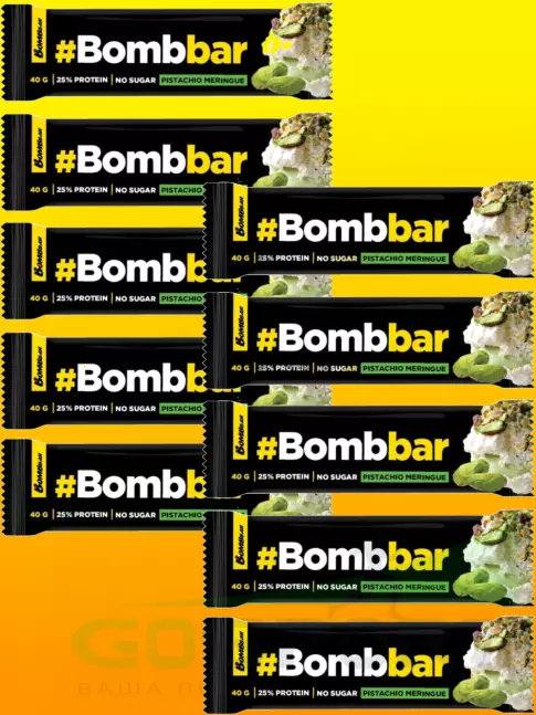 Протеиновый батончик BombBar Батончики в шоколаде без сахара 10 x 40 г, Фисташковая меренга