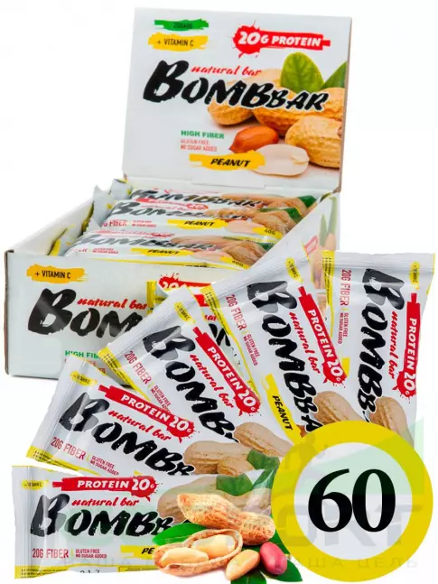 Протеиновый батончик BombBar Protein Bar 60 x 60 г, Арахис