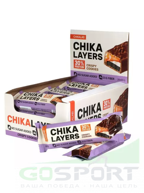 Протеиновый батончик Chikalab Chika Layers 20х60 г, Хрустящее печенье с двойным шоколадом