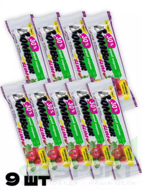 Протеиновый батончик BombBar Protein Bar Slim + гуарана 9 х 35 г, Клюква-годжи