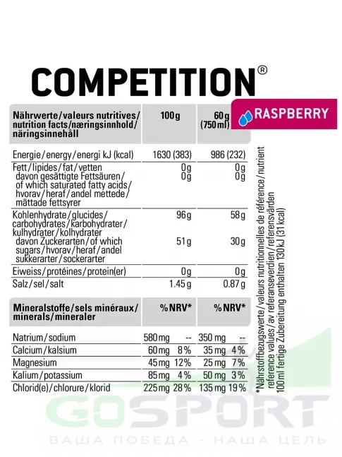 Гипотоник SPONSER COMPETITION + 3 x LIQUID ENERGY PLUS 70 г 1000 г + 3 геля, Малина
