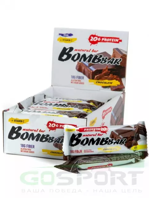 Протеиновый батончик BombBar Protein Bar 20 x 60 г, Двойной шоколад
