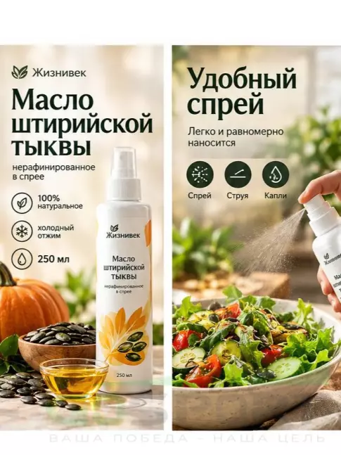 Масло пищевое Жизнивек Масло штирийской тыквы нерафинированное в спрее 250 мл Масло пищевое Жизнивек Масло штирийской тыквы нерафинированное в спрее 250 мл